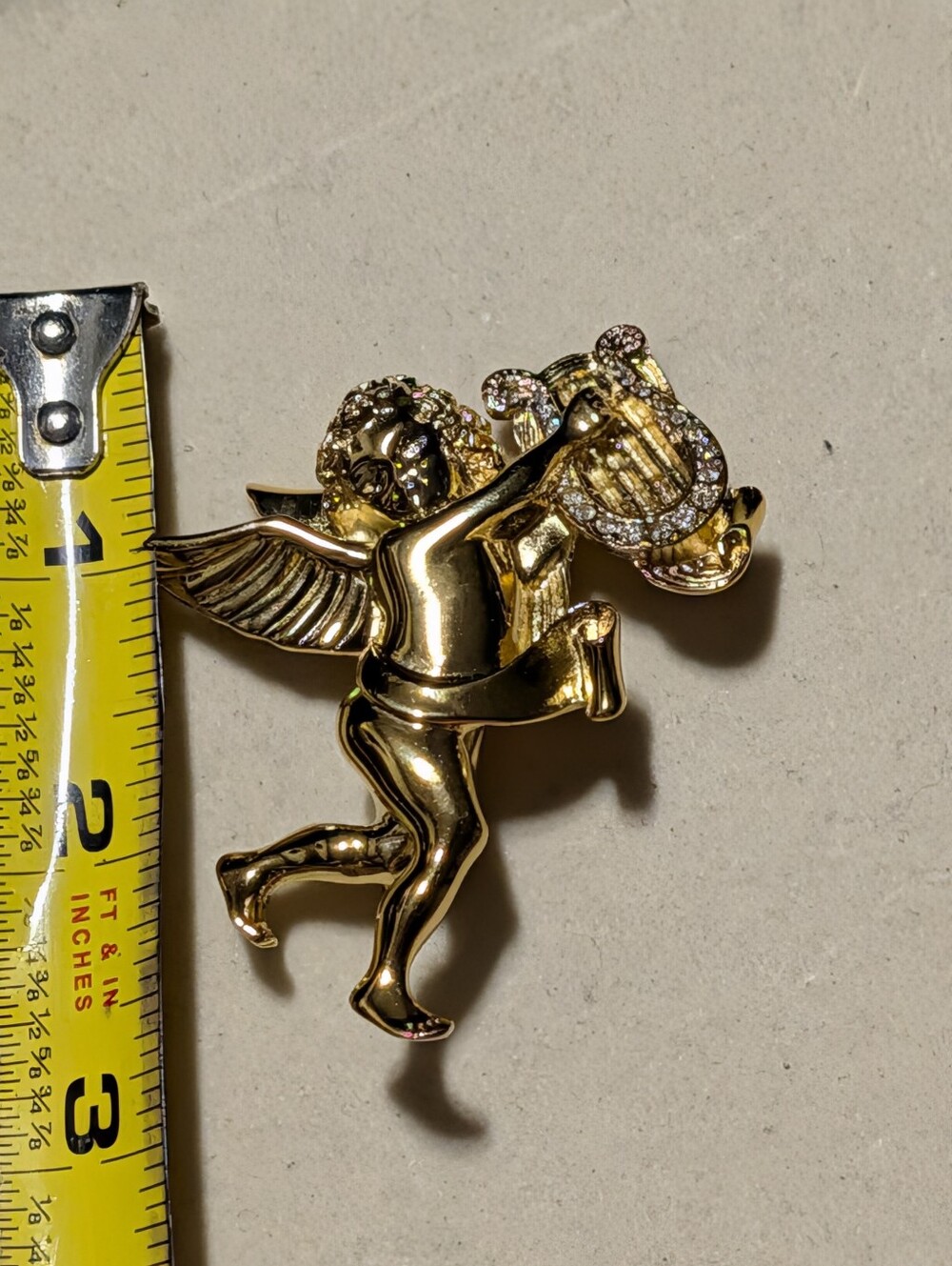 Givenchy Vintage Angel Pin Brooch Cherub Harp Rhinestone Gold Signed - Picture 3 of 14